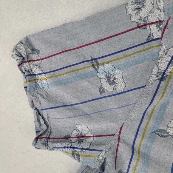 Tommy Bahama Shirt Men's Large Gray Striped Hawaiian Silk Cotton Button Down - Picture 5 of 12